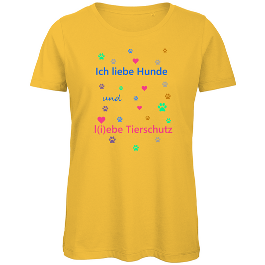 Damen Premium Bio T-Shirt mit Hundesign: "Ich l(i)ebe Tierschutz1"