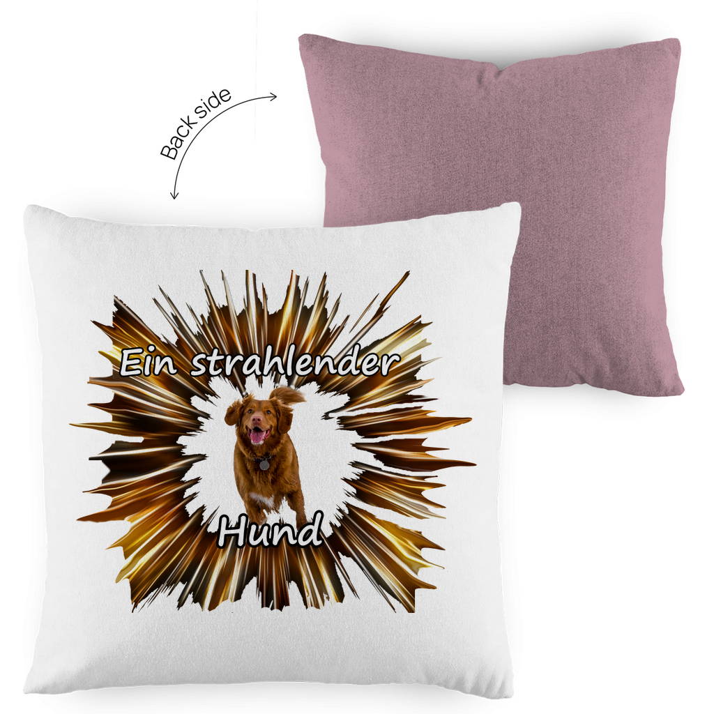 Kopfkissen zweifarbig "Strahlender Hund mit Spruch"