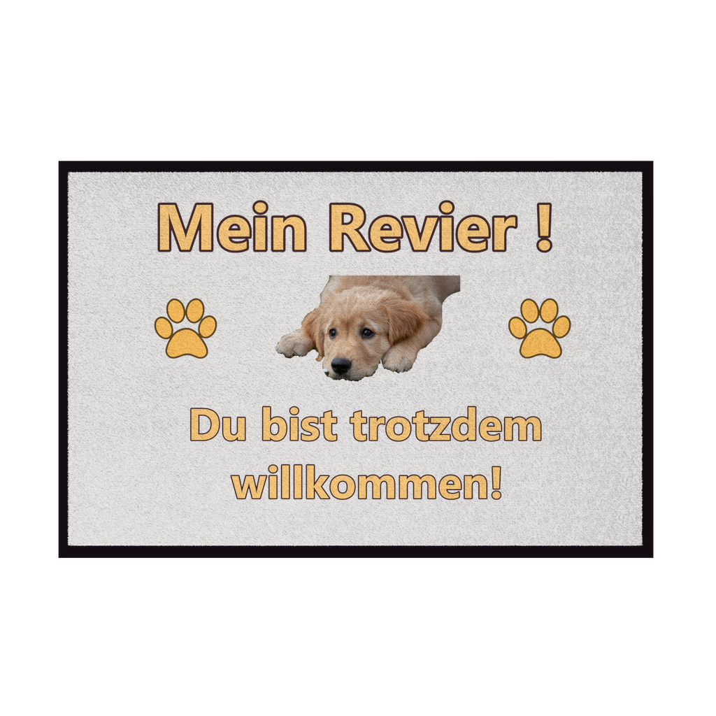 Fußmatte mit Gummirand „Mein Revier mit Hundebild“,