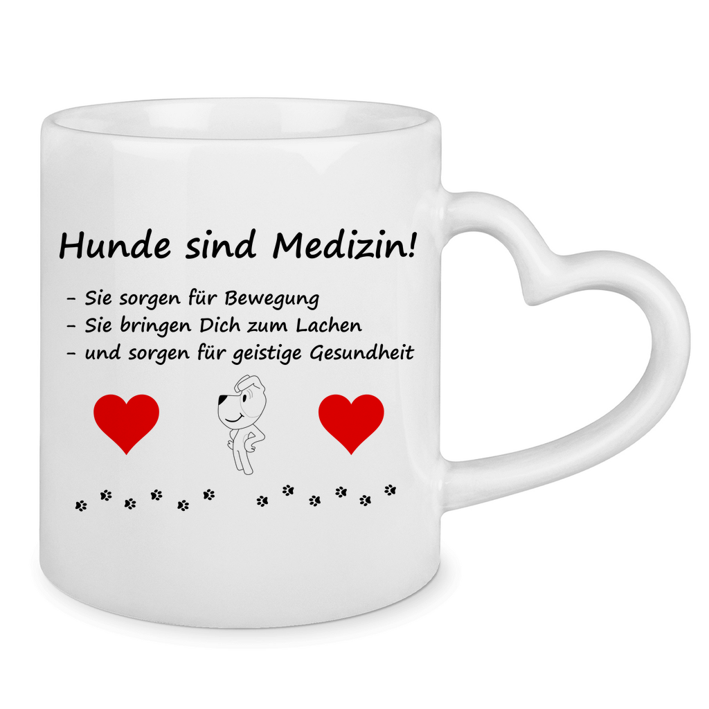 Herzhenkeltasse "Medizin mit Herz u. Pfoten 2"
