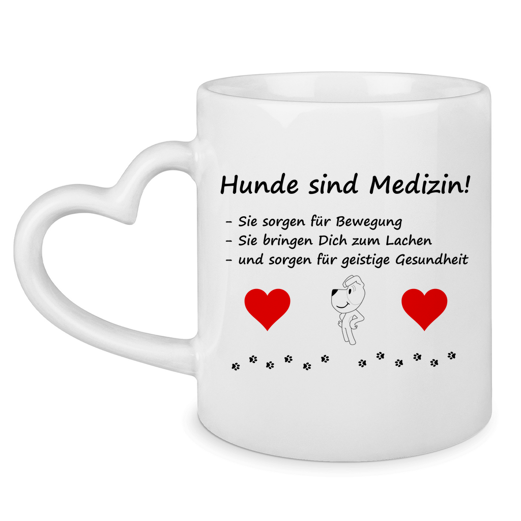 Herzhenkeltasse "Medizin mit Herz u. Pfoten 2"