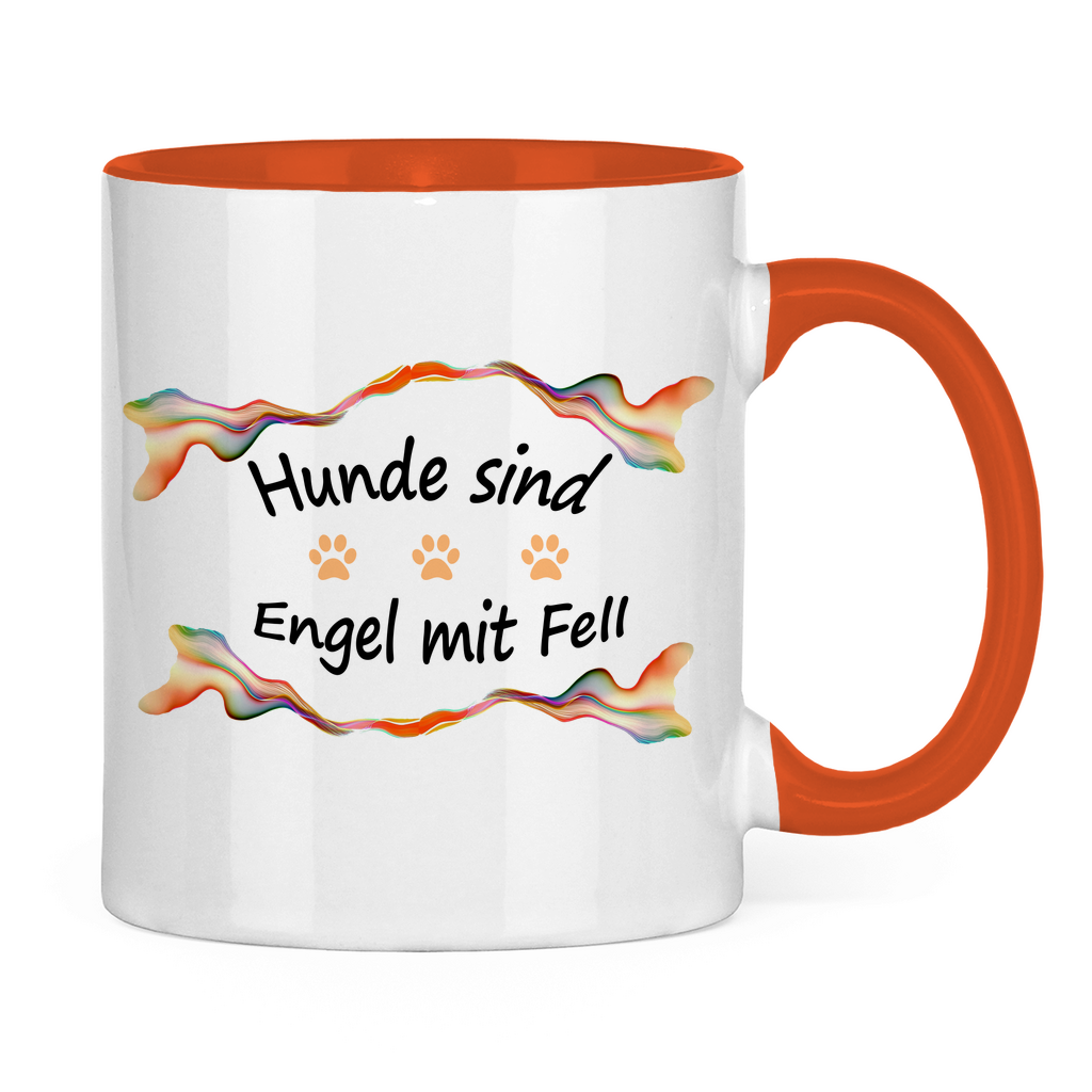 Tasse zweifarbig "Fantasie Engel mit Fell orange Pfoten"