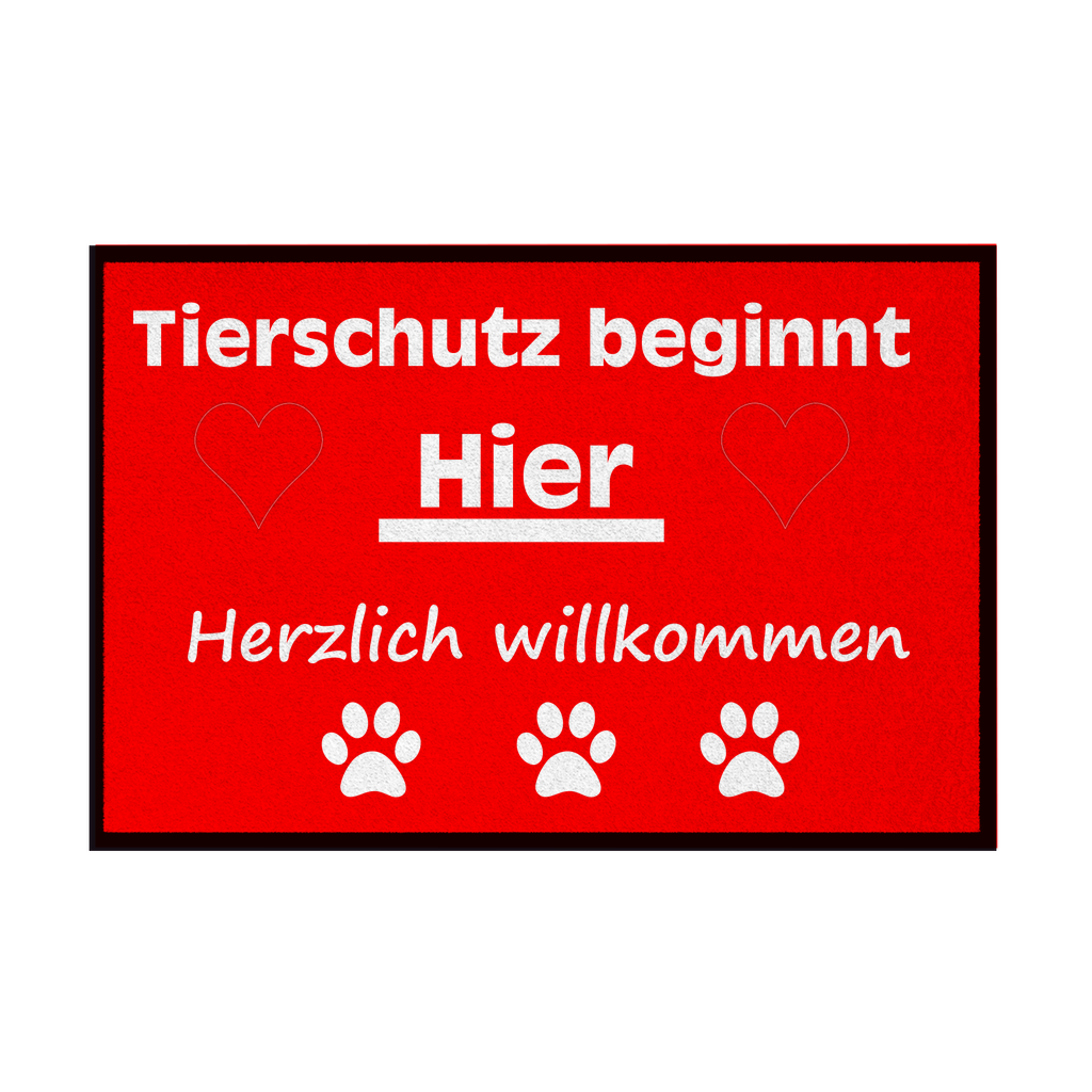 Fußmatte mit Gummirand "Tierschutz mit Herz Weißschrift"