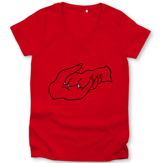 Damen Bio – Premium T-Shirt mit V-Ausschnitt mit Hundedesign: "Handpfote rot 1"