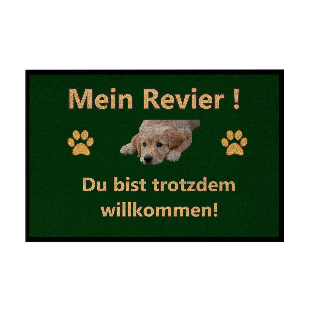 Fußmatte mit Gummirand „Mein Revier mit Hundebild“,