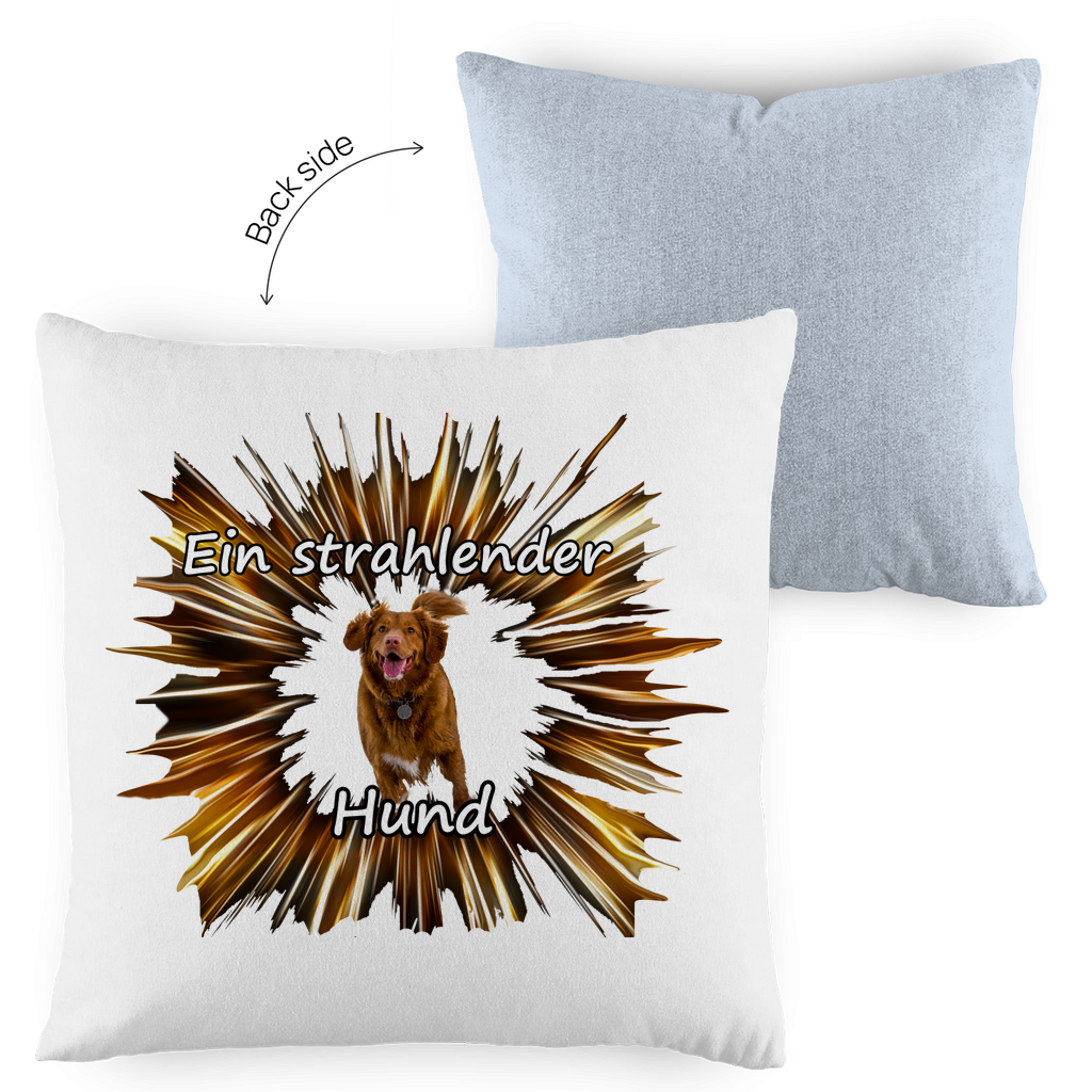 Kopfkissen zweifarbig "Strahlender Hund mit Spruch"