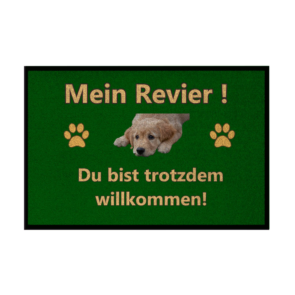 Fußmatte mit Gummirand „Mein Revier mit Hundebild“,