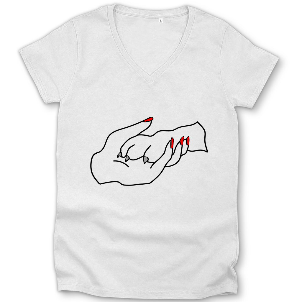 Damen Bio – Premium T-Shirt mit V-Ausschnitt mit Hundedesign: "Handpfote rot 1"