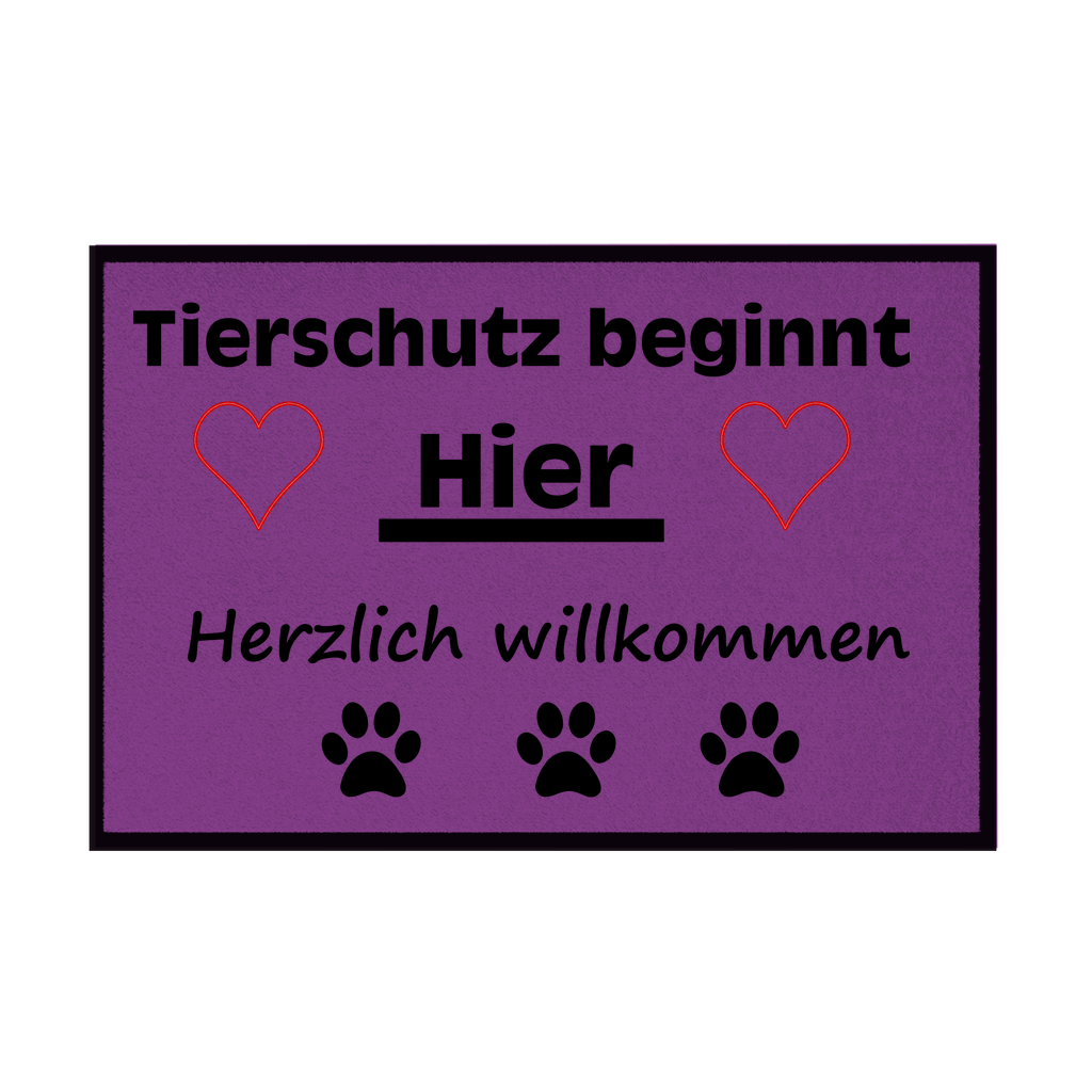 Fußmatte mit Gummirand "Tierschutz mit Herz Schwarzschrift"
