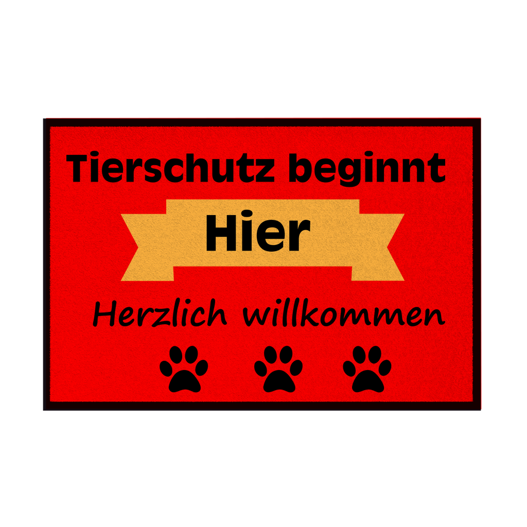Fußmatte mit Gummirand "Tierschutz gelber Banner Schwarzschrift"