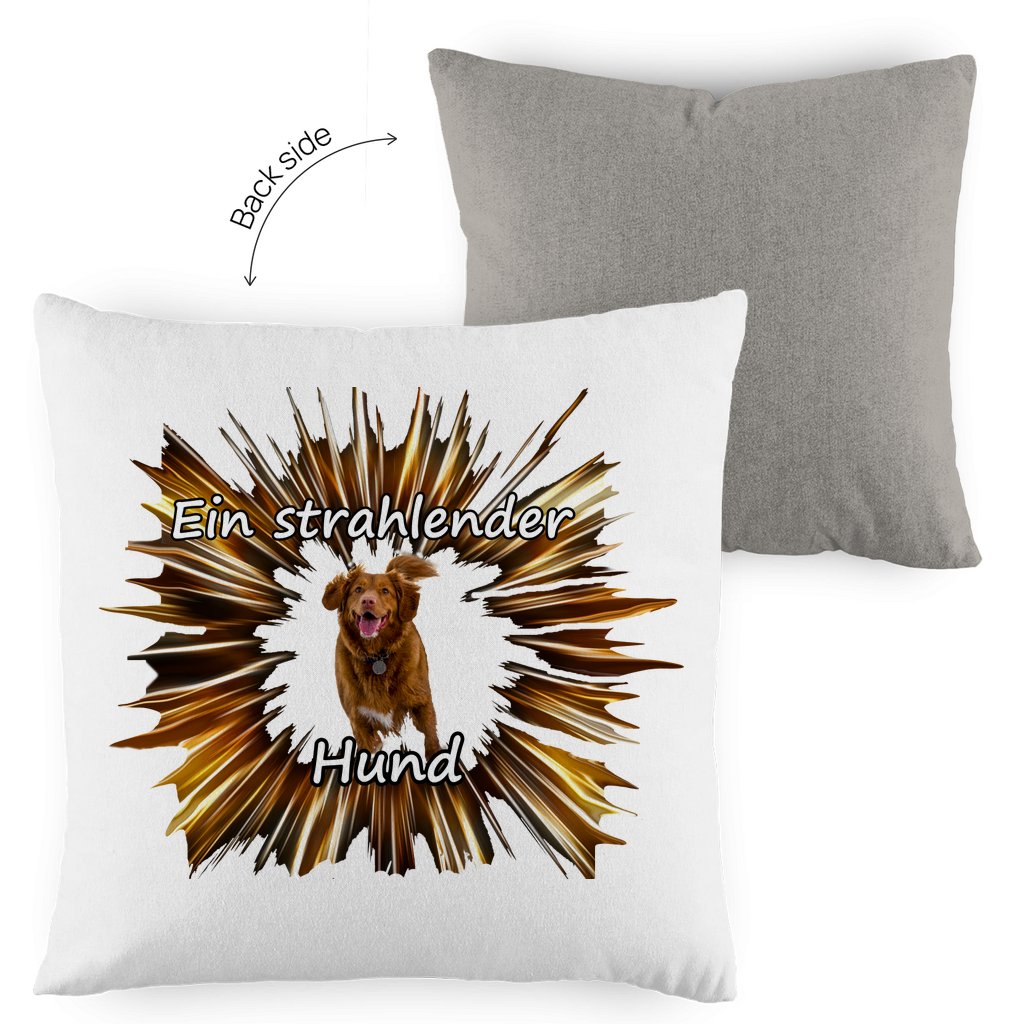 Kopfkissen zweifarbig "Strahlender Hund mit Spruch"