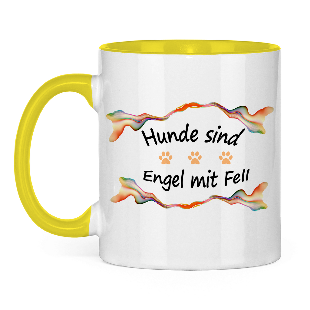 Tasse zweifarbig "Fantasie Engel mit Fell orange Pfoten"