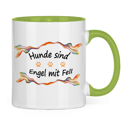 Tasse zweifarbig "Fantasie Engel mit Fell orange Pfoten"