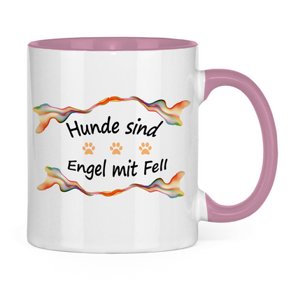 Tasse zweifarbig "Fantasie Engel mit Fell orange Pfoten"