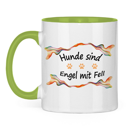 Tasse zweifarbig "Fantasie Engel mit Fell orange Pfoten"