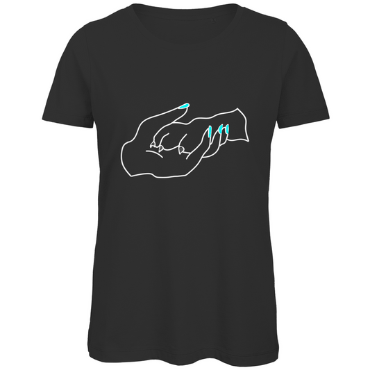 Damen Bio – Premium T-Shirt mit dem Hundedesign: „Handpfote türkis 1“